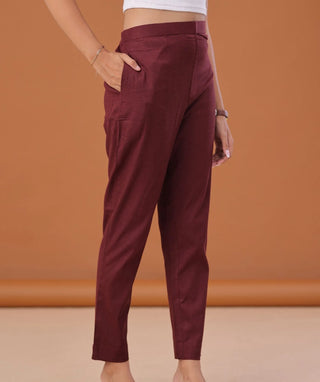 Wine Berry Cotton Lycra Ready-to-Wear Bottom with Pockets