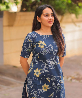 Indigo Meadow Casual Cotton Kurti with Comfortable Fit