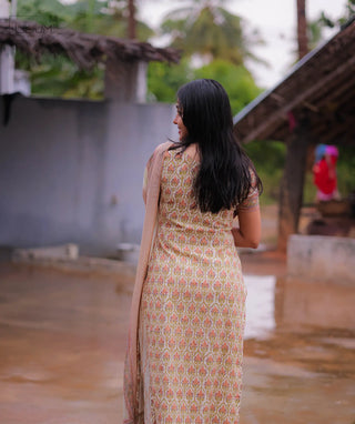 Zaraya Veil Slub Cotton 3 Piece Kurti Set with Pockets