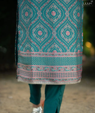 Aqua Teal Pure Banaras Silk 3 Piece Festive Set