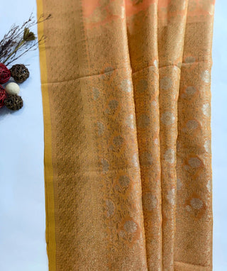 Warm Mustard Orange Banaras Saree with Zari Work – Festive Elegance