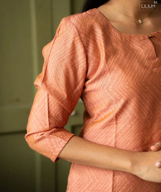 Peach Sandstone Chanderi Kurti – Casual 3/4 Sleeves