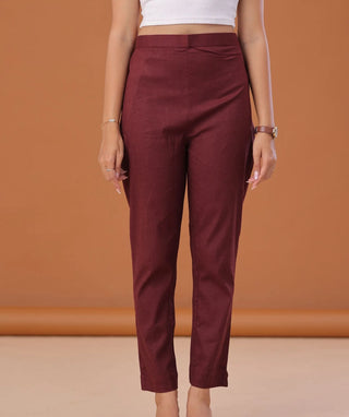 Wine Berry Cotton Lycra Ready-to-Wear Bottom with Pockets