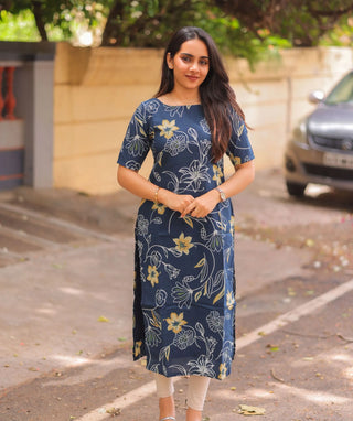 Indigo Meadow Casual Cotton Kurti with Comfortable Fit