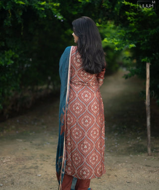 Cinnamon Wine Pure Banaras Silk Festive 3 Piece Set