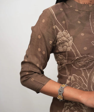 Mocha Bronze Blossom Muslin 3 Piece Festive Wear Set
