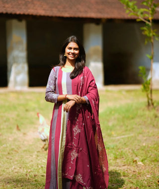 Rosewood Plum Muslin Silk 3-Piece Festive Set