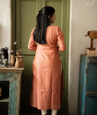 Peach Sandstone Chanderi Kurti – Casual 3/4 Sleeves