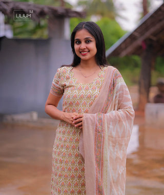 Zaraya Veil Slub Cotton 3 Piece Kurti Set with Pockets