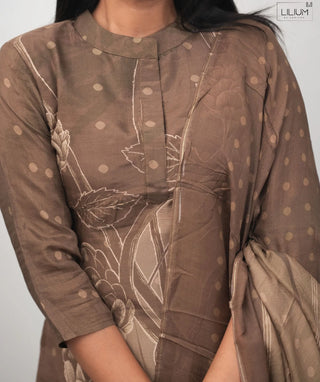 Mocha Bronze Blossom Muslin 3 Piece Festive Wear Set