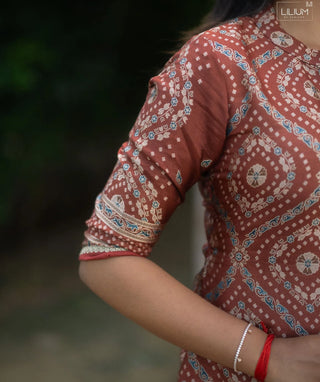 Cinnamon Wine Pure Banaras Silk Festive 3 Piece Set