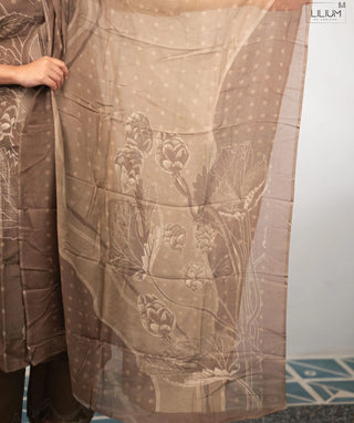 Mocha Bronze Blossom Muslin 3 Piece Festive Wear Set