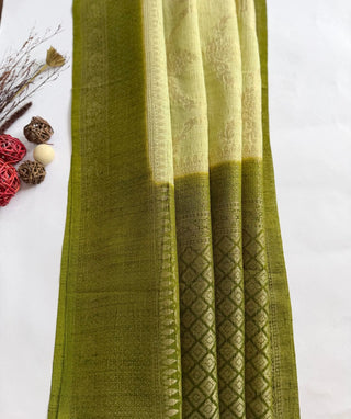 Tender Pista Banaras Saree with Rich Zari Weave