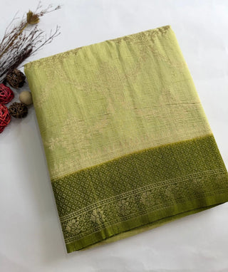 Tender Pista Banaras Saree with Rich Zari Weave