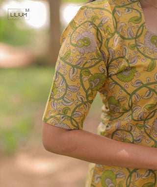 Golden Olive Cotton Straight Kurti with Elbow Sleeves | Everyday Elegance