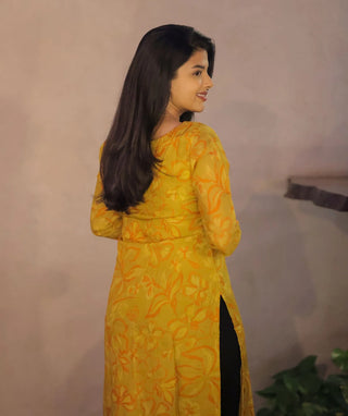 Marigold Mist Organza Kurti with 3/4 Sleeves