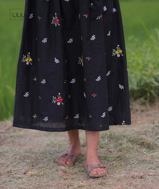 Midnight Black Mul Cotton Maxi with Blossom Embroidery