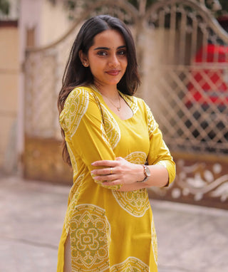 Mustard Gold Cotton Kurti – 3/4 Sleeve Casual Wear