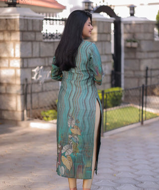 Sage Teal Muslin Kurti with 3/4 Sleeves