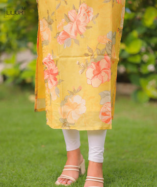 Honey Yellow Floral Muslin Kurti – Everyday Casual Wear