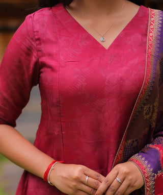 Velvet Rouge Russian Silk A-Line Kurti With Shawl