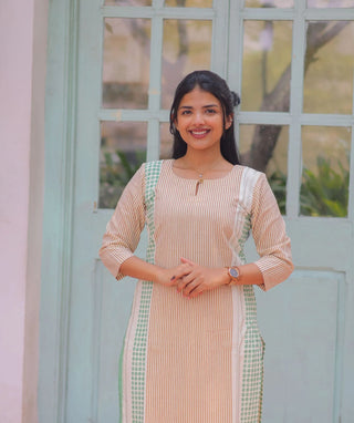 Sage Stripe Cotton Rayon Kurti – Everyday Casual Elegance
