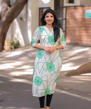 Fresh Fern Blossom Cotton Kurti | Elegant Daily Wear