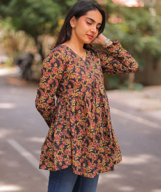 Midnight Cocoa Cotton Short Top – 3/4 Sleeve