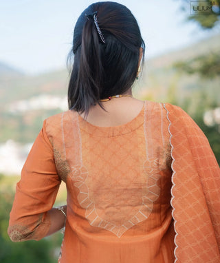 Peach Amber Glow Hand Embroidered Muslin 3 Piece Set
