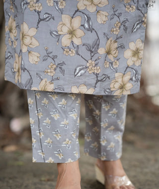 Grey Floral Cotton Co-ords with Pockets