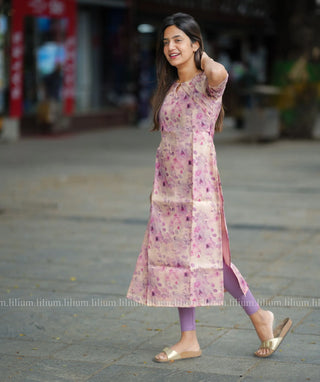 Peach Chanderi Kurti with Lavender Blossom