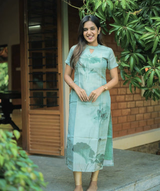 Sage Green Tissue Silk Kurti – Casual Wear