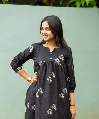 3/4 sleeve Glazed Noir cotton maxi