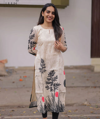 Vanilla Dune Cotton Kurti with Elegant 3/4 Sleeves