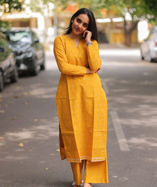 Amber Marigold Handloom Cotton Co-ord Set with Wide Pants