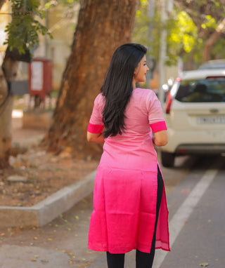 Flamingo Petal Mist Chanderi Kurti with Hand Embroidery