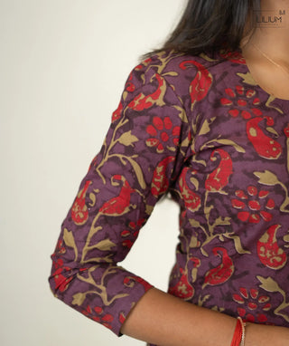 3/4th Sleeve Cotton Kurti in Berry Garnet