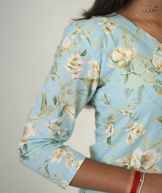 3/4th Sleeve Cotton Kurti in Ocean Frost