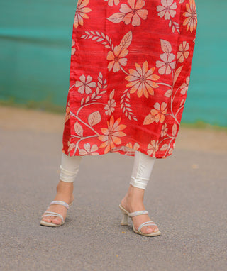 Carmine Red Kurti Shawl in Khadi Tussar Silk