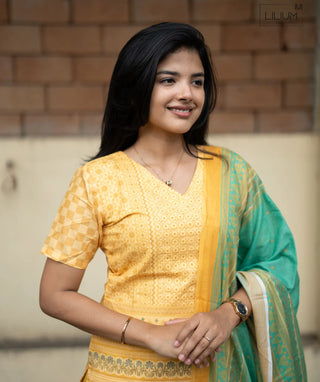 Golden Saffron Cotton 3 Piece Set with Pockets for Women