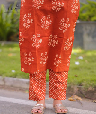 Burnt Marigold Cotton Co-ord Set with Elbow Sleeves