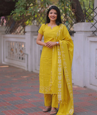 Marigold Glow Handloom Cotton 3 Piece Co-ord Set