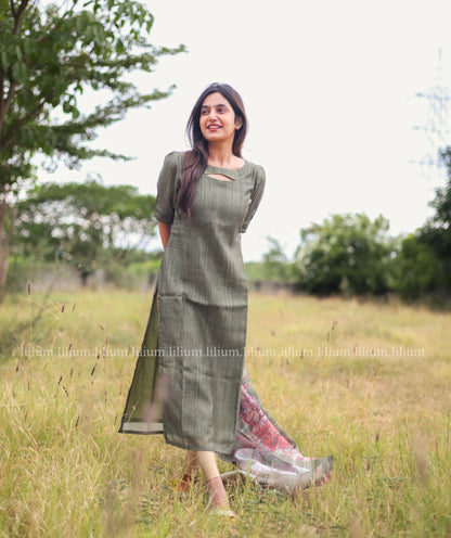 Moss Green Tussar Kurti with Shawl - Classic Wear