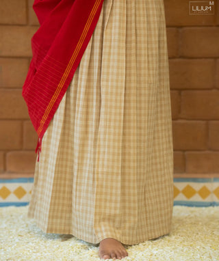 Royal Ecru Checks Cotton Handloom Crop Top Skirt Set