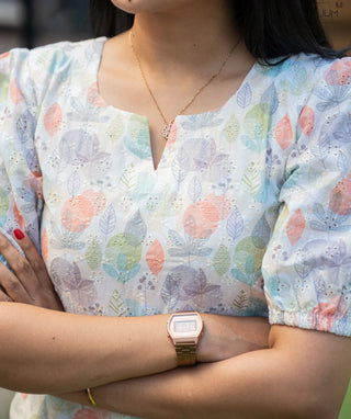 Cotton Hakoba Halfwhite Kurti with Lining