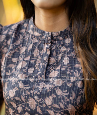 Navy Blue Manipuri Kurti – Casual Floral Dress