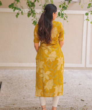 Golden Olive Foil Crush Crepe Kurti – Festive Casual Trend