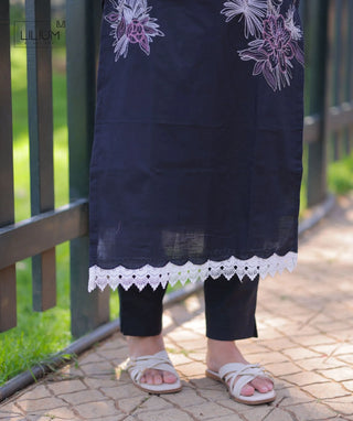 Midnight Onyx Embroidered Cotton 3 Piece Festive Set