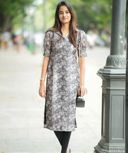 Elegant Obsidian Kurti - Sequin Chanderi Fabric