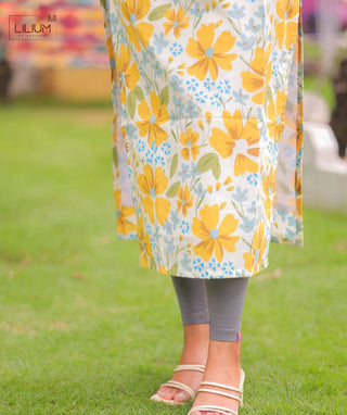 Butter Bloom Cotton Kurti with 3/4 Sleeves for Daily Wear